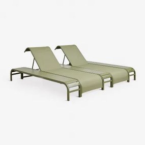 Set Van 2 Verstelbare Ligstoelen En 3 Bijzettafels Van Staal Marietta Groen – Intens Olijf - Sklum