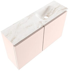 Mondiaz Ture DLux toiletmeubel 80cm rosee met wastafel frappe rechts met kraangat