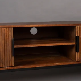 Mangohout Tv-meubel Met Ribbels - 140x40x45cm.