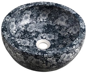 Sapho Priori waskom rond 40cm wit-blauw met decoratie