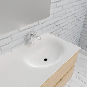 Zaro Sevilla Solid Surface badmeubel 120cm licht eiken 1 kraangat spoelbak rechts met 4 lades