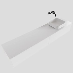 Zaro Lagom volledig naadloos solid surface onderkast met topblad 200cm mat wit met 2 lades Push tot open. Compleet met solid surface opzetkom met 0 kraangat(en)