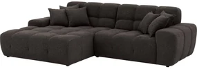 Goossens Excellent Bank Kubus - 40 X 40 Cm Stiksel donkerbruin, stof, 1,5-zits, modern design met chaise longue links