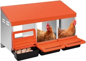 VEVOR Legnest 796x525x475 mm, 3 compartimenten, metalen kippennest met ventilatiegaten en beschermkappen, oprolbaar nest, ideaal voor hennen, eenden, kippen en ander pluimvee, oranje