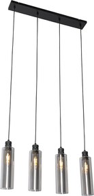 Moderne hanglamp zwart met smoke glas 4-lichts - Stavelot
