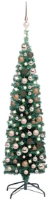 vidaXL Kunstkerstboom met LED's en kerstballen smal 120 cm groen