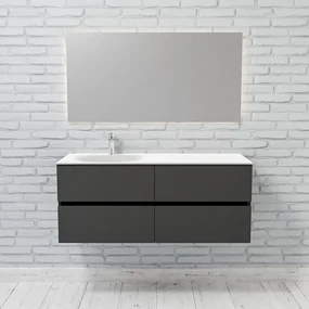 Zaro Sevilla Solid Surface badmeubel 120cm mat antraciet 1 kraangat spoelbak links 4 lades