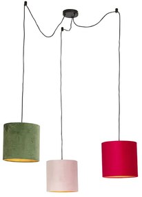 Stoffen Eettafel / Eetkamer Hanglamp met velours kappen rood, groen en roze - Cava Klassiek / Antiek, Landelijk / Rustiek Minimalistisch E27 cilinder / rond rond Binnenverlichting Lamp