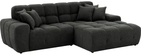 Goossens Excellent Bank Kubus - 30 X 30 Cm Stiksel zwart, stof, 1,5-zits, modern design met chaise longue rechts