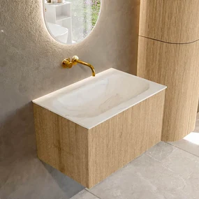 Mondiaz Kurve-dlux 70cm badmeubel oak met 1 lade en wastafel big small midden zonder kraangat ostra