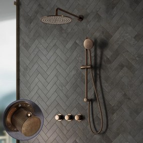 Saniclear Plus Curved inbouw regendouche met 20cm hoofddouche, muurarm en glijstang verouderd messing