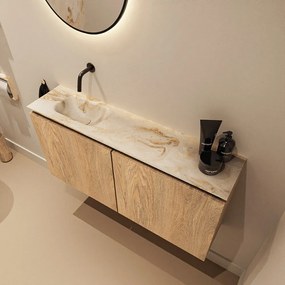 Mondiaz Ture DLux toiletmeubel 100cm washed oak met wastafel frappe links zonder kraangat