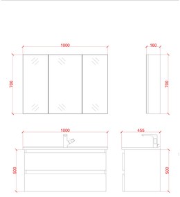 SaniGoods Sally badkamermeubel 100cm grijs glans met Solid Surface wastafel rechthoek