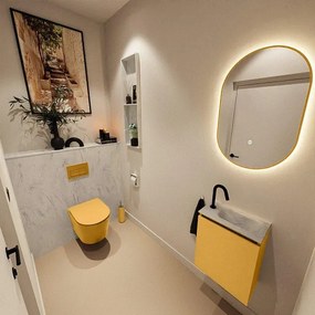 MONDIAZ TURE-DLUX 40cm toiletmeubel Ocher. EDEN wastafel Opalo positie rechts. Met 1 kraangat. TUREDX40OCHR1OPA