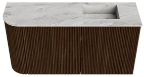 Mondiaz Joya DLux 80cm toiletmeubel ronding links walnut met wastafel faye rechts 1 kraangat glace