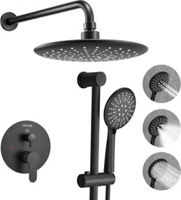 VEVOR Douchekraan Regendouchesysteem voor Badkamer Douchesysteem met 229 mm Ronde Regendouchekop &amp; Handdouche, Wandgemonteerde Badkamerkranen met Messing Klep &amp; Afwerkingsset, Mat Zwart