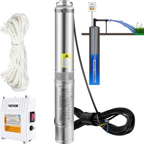 VEVOR Diepe Putpomp 370W 230V 50Hz Putpomp 110L/min Onderwaterpomp Max Afleverhoogte 44 m Pijp Pomp 10,2 cm Roestvrij Staal Zand Pomp IP68 Waterpomp met 20 m Kabel voor Irrigatie of Watervoorziening