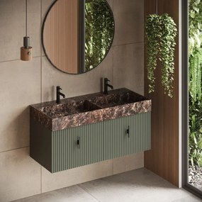Muebles Zahora badmeubel ribbelfront 120cm legergroen met Dark Emperador wastafel met kraangaten