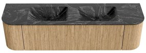 Mondiaz Kurve-dlux 170cm badmeubel ronding links/rechts oak met 1 lade en 2 deuren en wastafel leaf dubbel zonder kraangat lava
