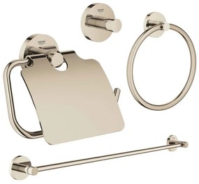 GROHE Essentials accessoireset 4-delig met handdoekring, handdoekhouder, handdoekhaak en toiletrolhouder met klep nikkel sw98950/sw98982/sw99006/sw99022/
