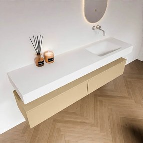 Zaro Alan badmeubel 180cm sand 2 lades met vrijhangende wastafel cloud rechts zonder kraangat talc