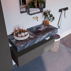 Mondiaz Alan DLux badmeubel 110cm dark grey 1 lade met wastafel lava rechts zonder kraangat