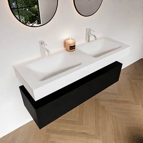 Zaro Alan badmeubel 130cm urban 1 lade met vrijhangende wastafel cloud dubbel 2 kraangaten talc