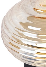 LED Tafellamp met dimmer zwart met amber glas oplaadbaar - Lexie Modern rond Binnenverlichting Lamp