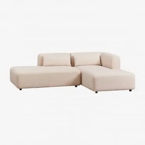 2-delige Modulaire Hoekbank Met Chaise Longue Links En Fogler Poef Chenille Crème Beige - Sklum