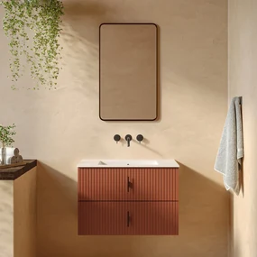 Muebles Marbella badmeubel ribbelfront 80cm terracotta met witte wastafel zonder kraangat