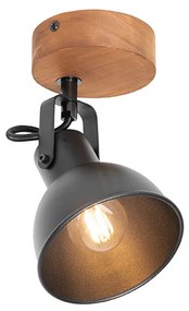 Industriële spot zwart met hout kantelbaar - Tommy