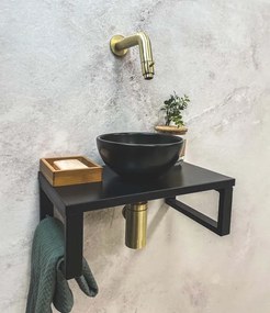 Saniclear Lovi fonteinset met zwarte waskom en gouden kraan voor in het toilet