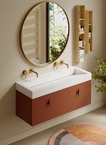 Muebles Calas badmeubel ribbelfront 120cm terracotta met solid surface wastafel zonder kraangaten
