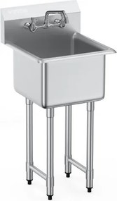 VEVOR RVS keukenspoelbak 457 x 381 x 1041 mm, RVS spoelbak met kraan 104 kg draagvermogen, RVS spoelbak Keukenspoelbak Vrijstaande spoelbak