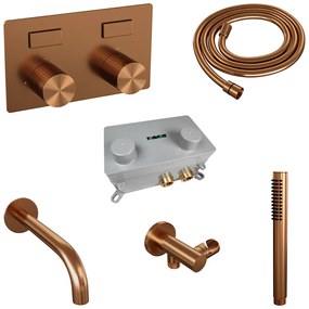 Brauer Stripe inbouw badkraan met drukknoppen en staafhanddouche koper geborsteld PVD