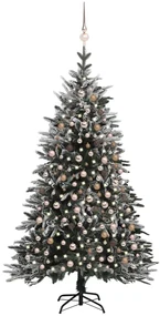 vidaXL Kunstkerstboom met LED's, kerstballen en sneeuw 210 cm PVC PE