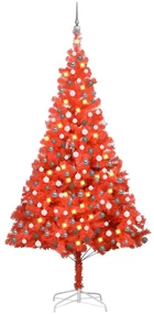 vidaXL Kunstkerstboom met LED's en kerstballen 240 cm PVC rood