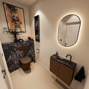 MONDIAZ TURE-DLUX 60cm toiletmeubel Rust. EDEN wastafel Lava positie midden. Met 1 kraangat. TUREDX60RUSM1LAV