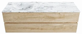 Mondiaz Vica DLux badmeubel 150cm washed oak 2 lades met wastafel glace links 1 kraangat
