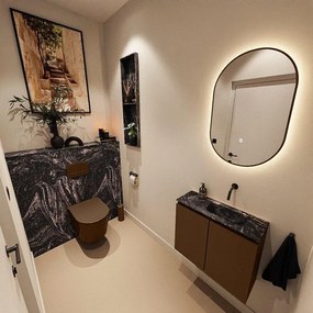 MONDIAZ TURE-DLUX 60cm toiletmeubel Rust. EDEN wastafel Lava positie rechts. Zonder kraangat. TUREDX60RUSR0LAV