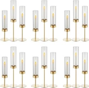 VEVOR 18-delige glazen cilinderset voor kaarsen, stormlantaarns 100x475mm, bodemloze kaarsenglazen met metalen kandelaars, windbestendige kaarsenhouderhoezen voor bruiloften, kerstfeesten en tafeldecoraties