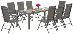 Garden Point grijze aluminium tuinmeubelen met grote Polywood Verona tafel voor 8 personen