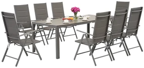 Garden Point grijze aluminium tuinmeubelen met grote Polywood Verona tafel voor 8 personen