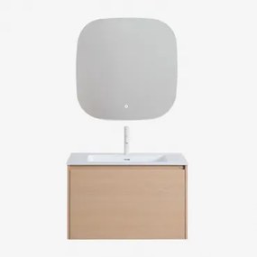 Jacob Zwevend Houten Badkamermeubelset Met Geïntegreerde Wastafel Natuurlijk Hout & Vierkant Led En Anticondens 75x75 Cm Riben & Wit - Sklum