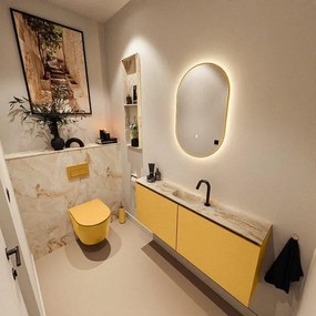 MONDIAZ TURE-DLUX 120cm toiletmeubel Ocher. EDEN wastafel Frappe positie midden. Met 1 kraangat. TUREDX120OCHM1FRA