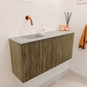 Mondiaz Joya DLux 90cm toiletmeubel ronding rechts dusk met wastafel faye links zonder kraangat glace