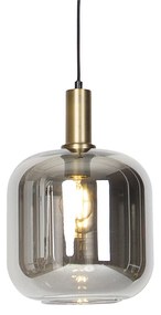 Smart hanglamp met dimmer zwart met goud en smoke glas incl. Wifi G95 - Zuzanna Design E27 rond Binnenverlichting Lamp