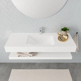 Zaro ALAN vrijhangende wastafel 120cm met wasbak Enkel midden en solid suface planchet in kleur Wit mat  0 lade(s)