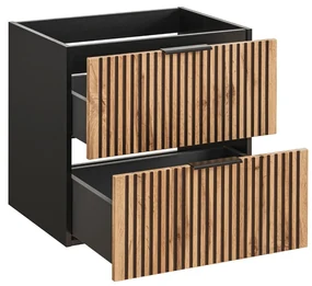 Comad Xilo Black Wotan FSC badkamermeubel 60cm met witte waskom zwart/eiken