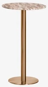 Ronde Hoge Bartafel Ø60 Cm In Natuurlijk Steen Xiren Beige Marmer Panther & Geborsteld Rozengoud - Sklum
